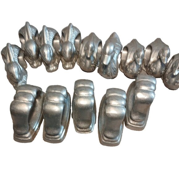 Mixed Lot of Pewter Napkin Rings Bunnys Rabbit Ducks Handle Vintage 14 Total - Picture 1 of 12